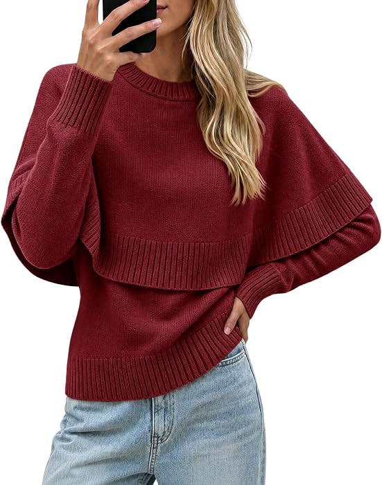 Soft Fitted Long Sleeve Crewneck Ribbed Capelet,Elegant Dressy Casual Trendy Cropped Womens Sweat... | Amazon (US)