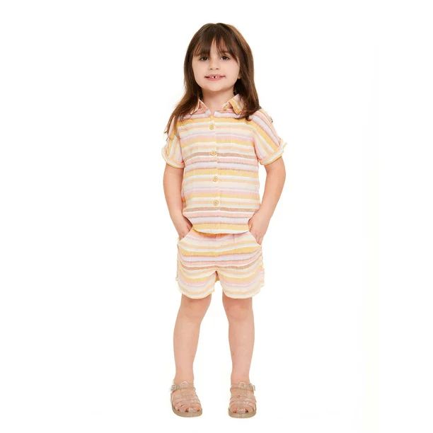 Wonder Nation Toddler Girls Elevated Shirt and Shorts Set, Sizes 12M-5T | Walmart (US)
