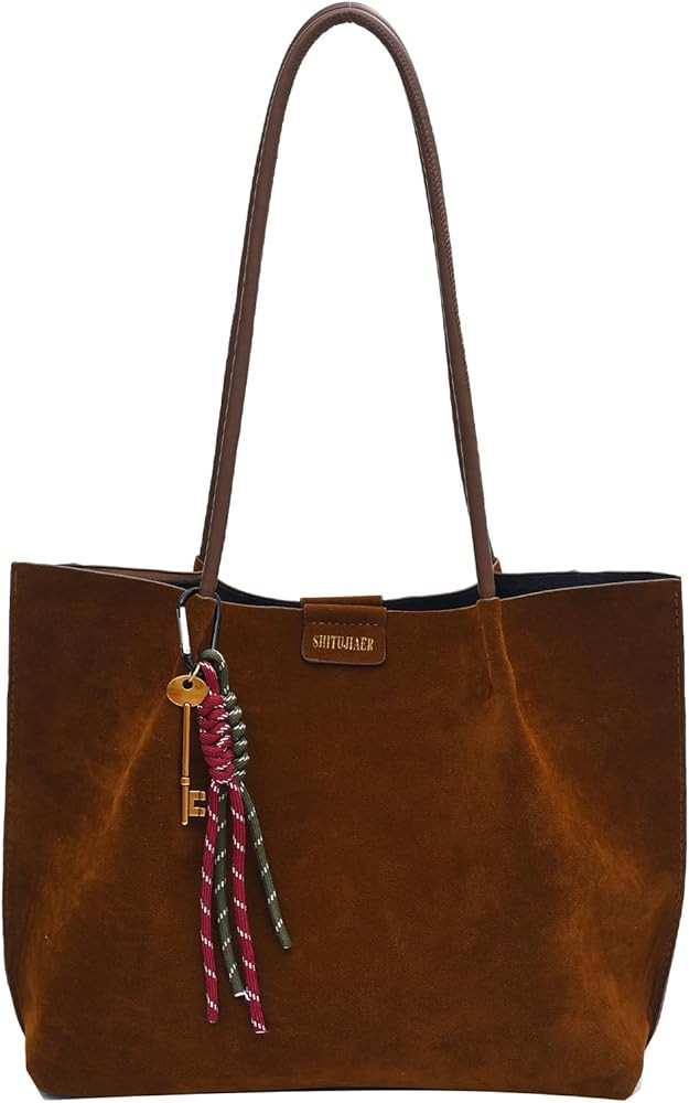 Suede Tote Bags for Women Suede Purse Trendy Shoulder Handbag Slouchy Tote Bag with Zipper Bag | Amazon (US)