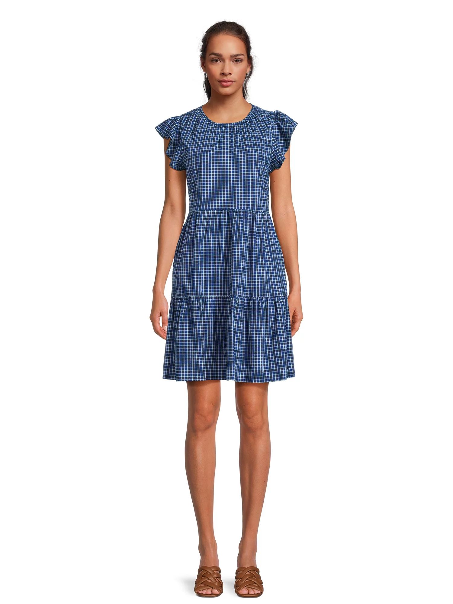 Time and Tru Women's Tiered Dress with Flutter Sleeves, Sizes XS-XXXL - Walmart.com | Walmart (US)