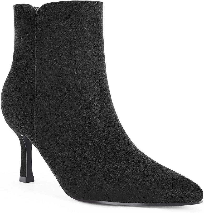 Coutgo Women's Kitten Heel Booties Pointed Toe Low Stiletto Side Zipper Ankle Boots Shoes | Amazon (CA)