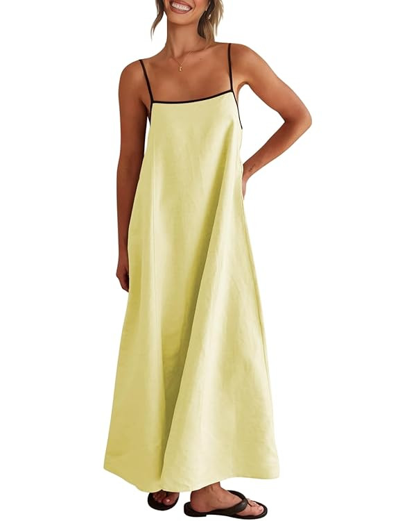 Shy Velvet Women's 2025 Summer Linen Maxi Dress Contrast Spaghetti Strap Dress Backless Sleeveles... | Amazon (US)