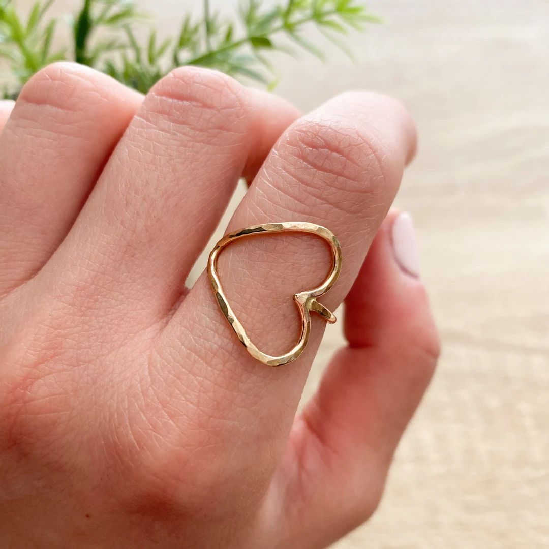 Gold Sideways Heart Statement Ring, Open Heart Love Ring, Minimalist Heart Ring, 14K Gold Fill, 1... | Etsy (US)