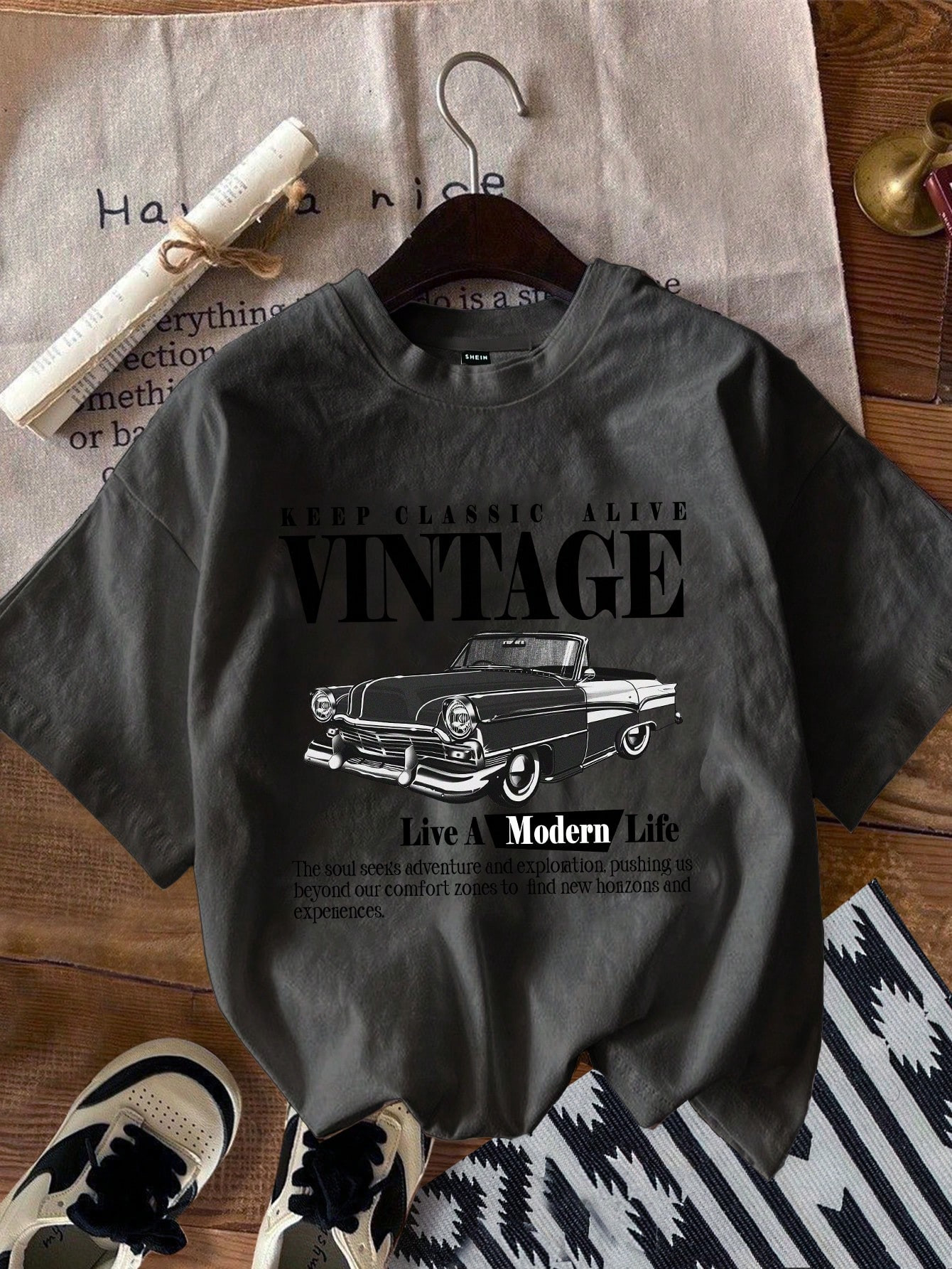 SHEIN EZwear Plus Size Women Summer Casual Simple Vintage Car Pattern Round Neck Short Sleeve Loo... | SHEIN