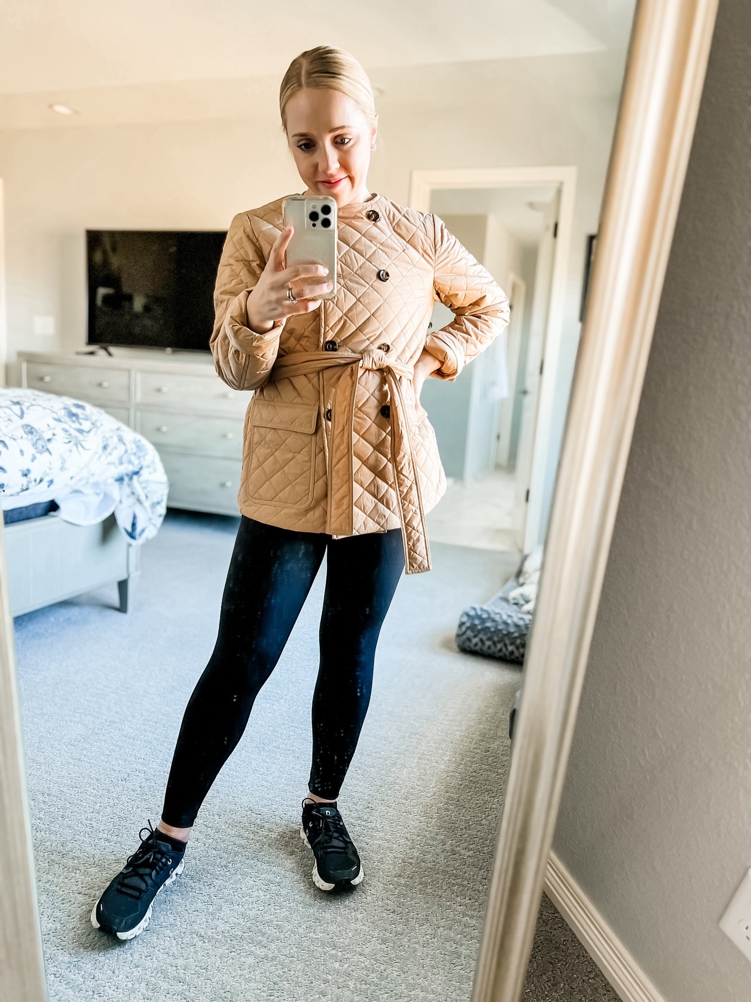 Realistic mom outfit! Feel pulled together on the go in this quilted jacket. Sized down to xs petite. 40% off at Ann Taylor! 

Spring jacket. Petite. Petite outfit. Quilted jacket. Spring outfit. Belted jacket. Tan jacket. Petite jacket. 

#LTKsalealert