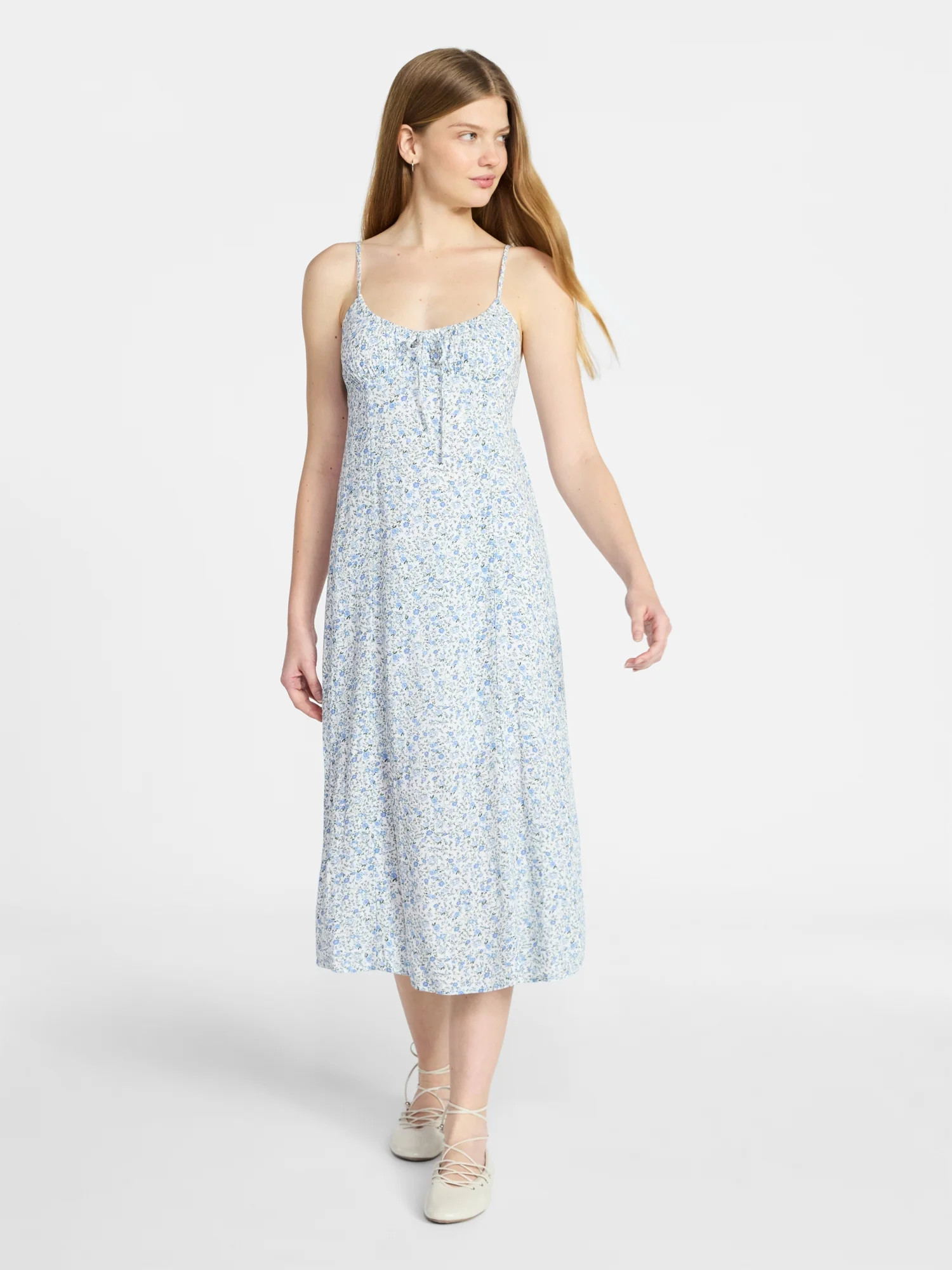 No Boundaries Shirred Midi Dress, Women's XXS-XXL | Walmart (US)