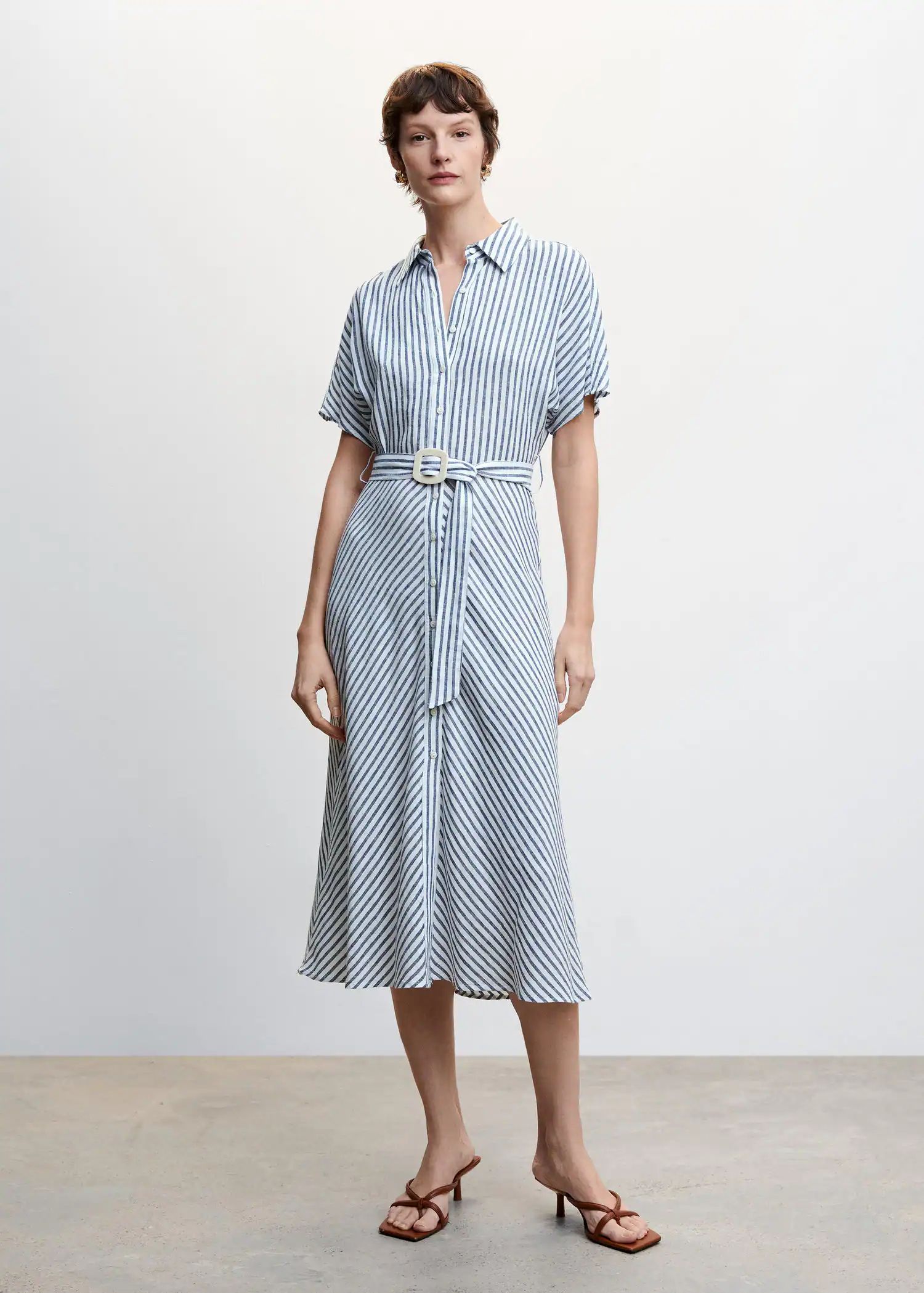 Linen striped shirt dress | MANGO (US)