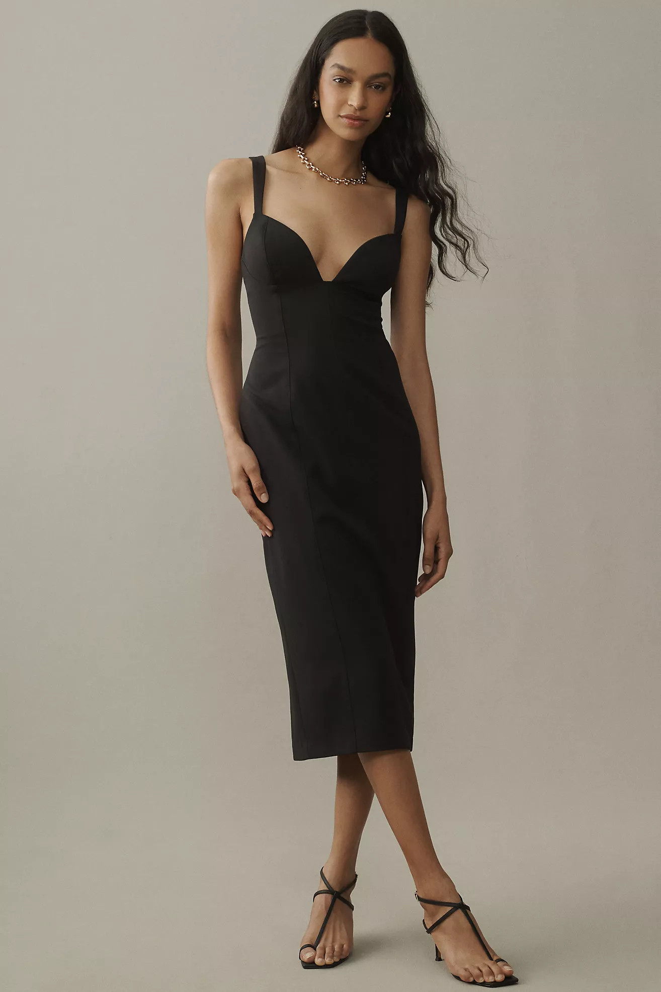 BHLDN Sage Sweetheart Stretch Crepe Midi Dress | Anthropologie (US)