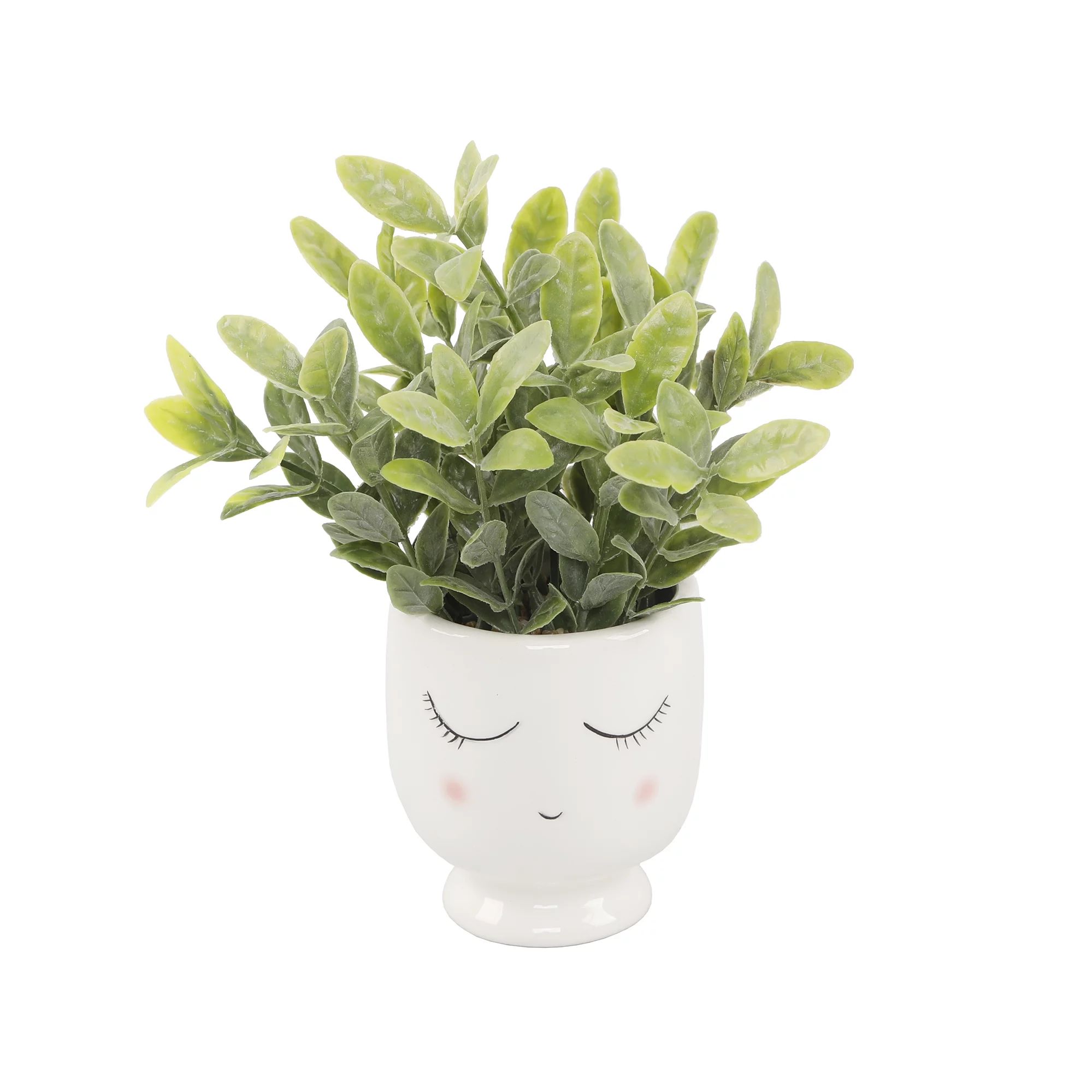 Mainstays 3" Tabletop Artificial Faux Tea Leaf Plant in Ceramic Shy Girl Pot, White - Walmart.com | Walmart (US)