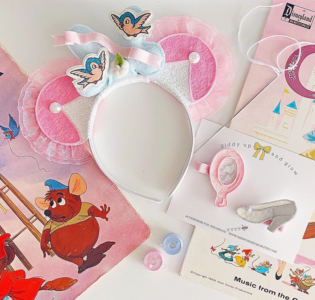Cinderella Mickey Mouse Ears Headband, Glitter Mouse Ears, Hard Headband, Giddyupandgrow - Etsy | Etsy (US)