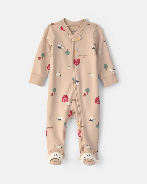 Baby Farm 100% Cotton 2-Way Zip Sleep & Play Pajamas - Beige | Carter's | Carter's Inc