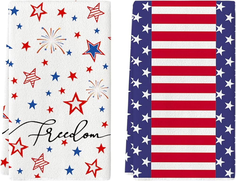 Artoid Mode Watercolor Stripes Stars Freedom 4th of July Kitchen Towels Dish Towels, 18x26 Inch P... | Amazon (US)