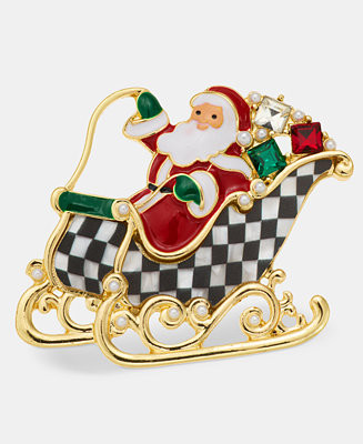 Crystal & Imitation Pearl Santa Sleigh Pin, Macy's Exclusive | Macy's