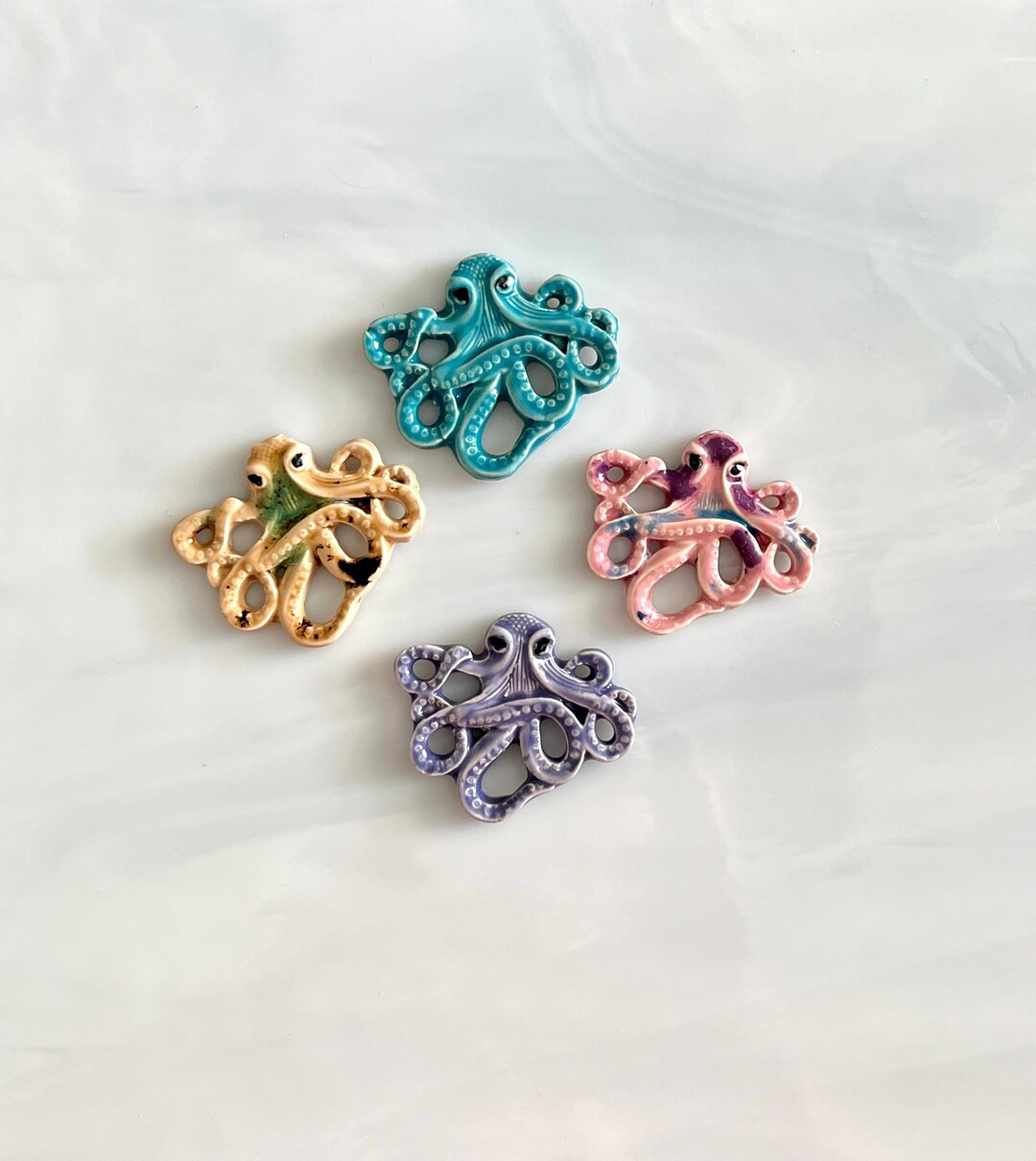 Ceramic Octopus Tiles, 4 pcs, variety of colors, nautical, ocean sea theme, mosaics and crafts, c... | Etsy (US)