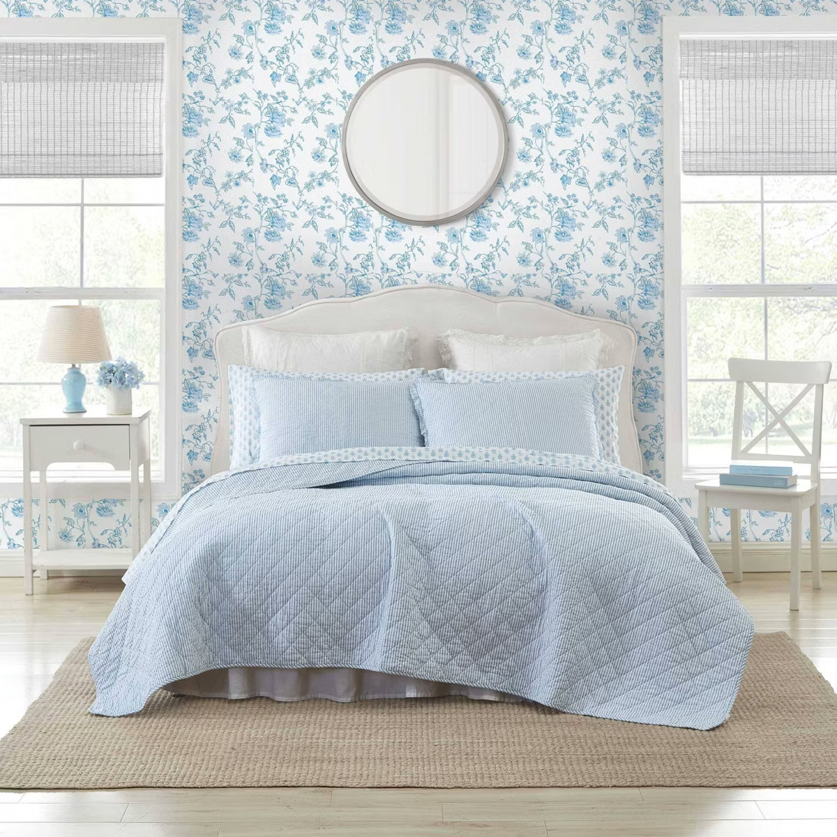 Laura Ashley Oxford Striped Quilt Set Blue | Target