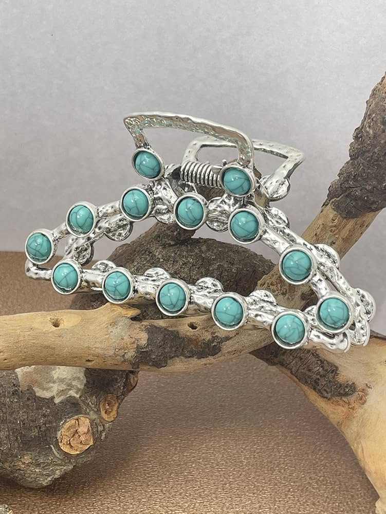 1 Pack Large Turquoise Blue Stone Hair Claw Clip Western Hair Clips Metal Nonslip Hair Accessorie... | Amazon (US)