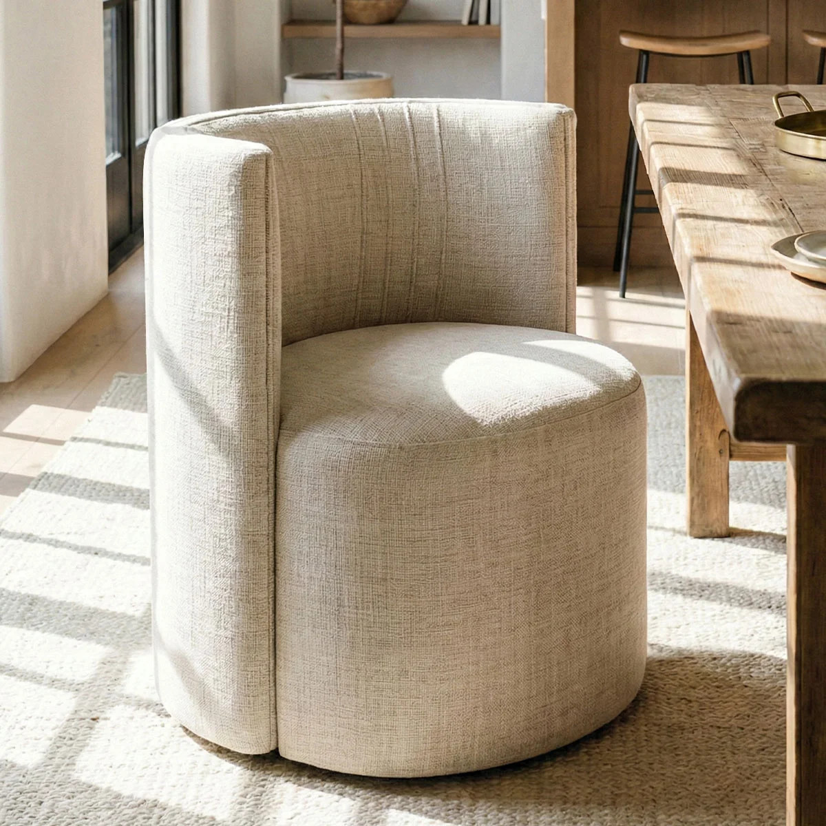 Textured Upholstered Barrel Dining Chair with Hidden Casters | Wayfair North America