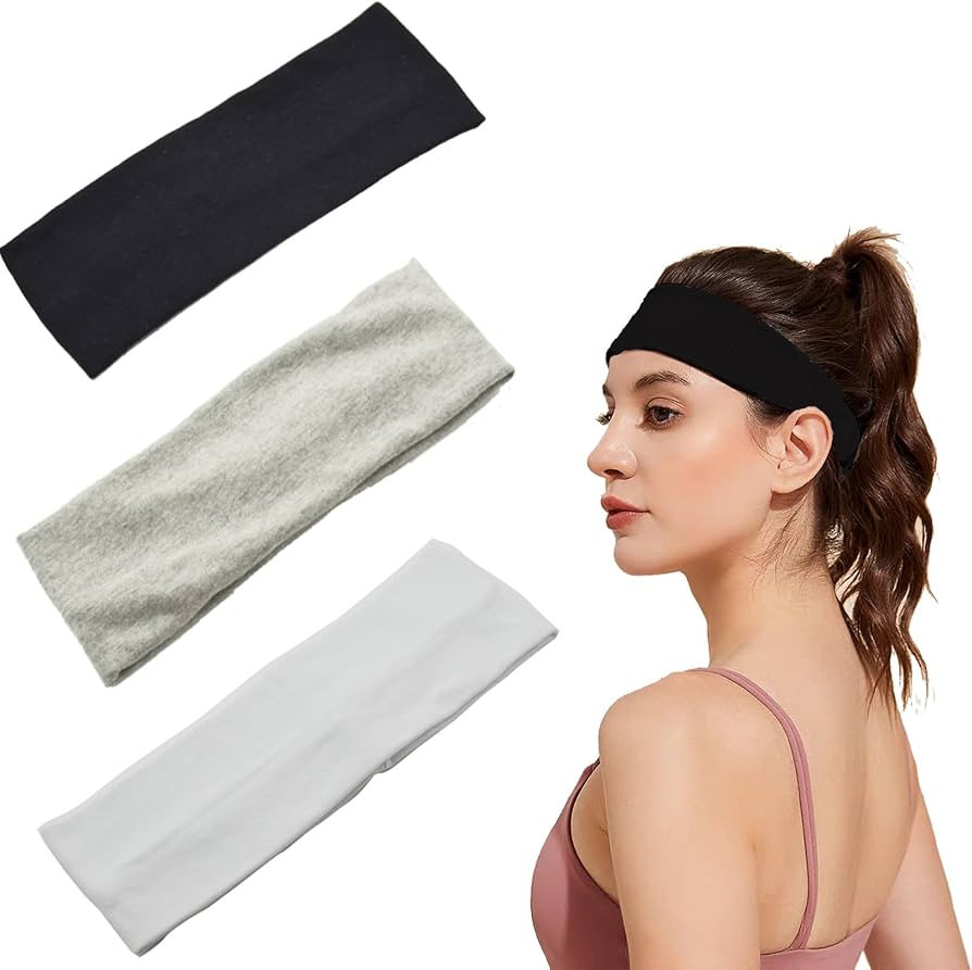Sports Headbands for Women,3 Pack Elastic Sweat Yoga Hairbands,Cotton Soft Sports Thin Headband N... | Amazon (CA)