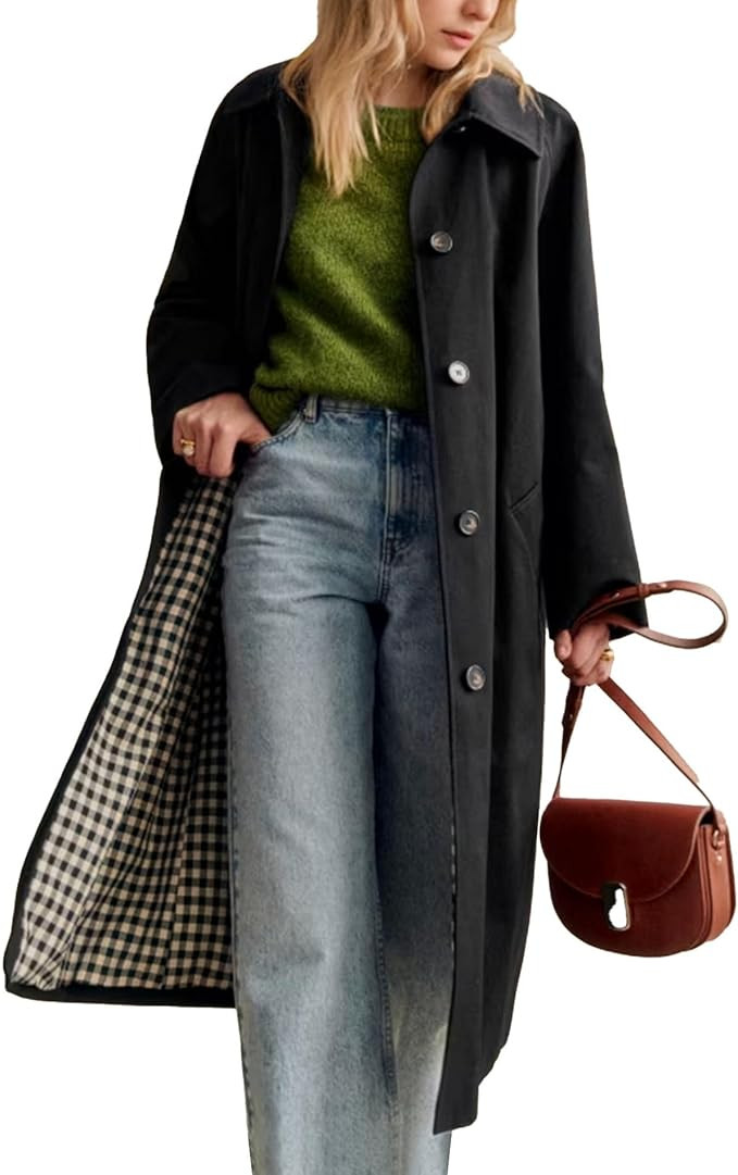 Songling Womens Long Trench Coat Single Breasted Oversized Windproof Trendy Fall Jacket Outerwear... | Amazon (US)