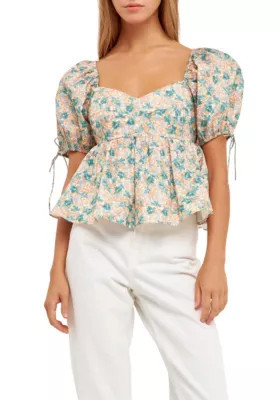 Grey Lab Floral Puff Sleeve Top | Belk