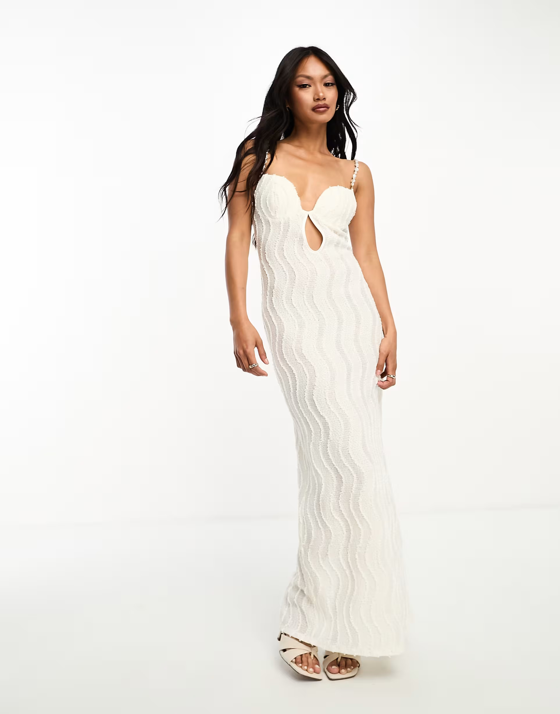 ASOS DESIGN pearl trim lace maxi dress in white | ASOS (Global)