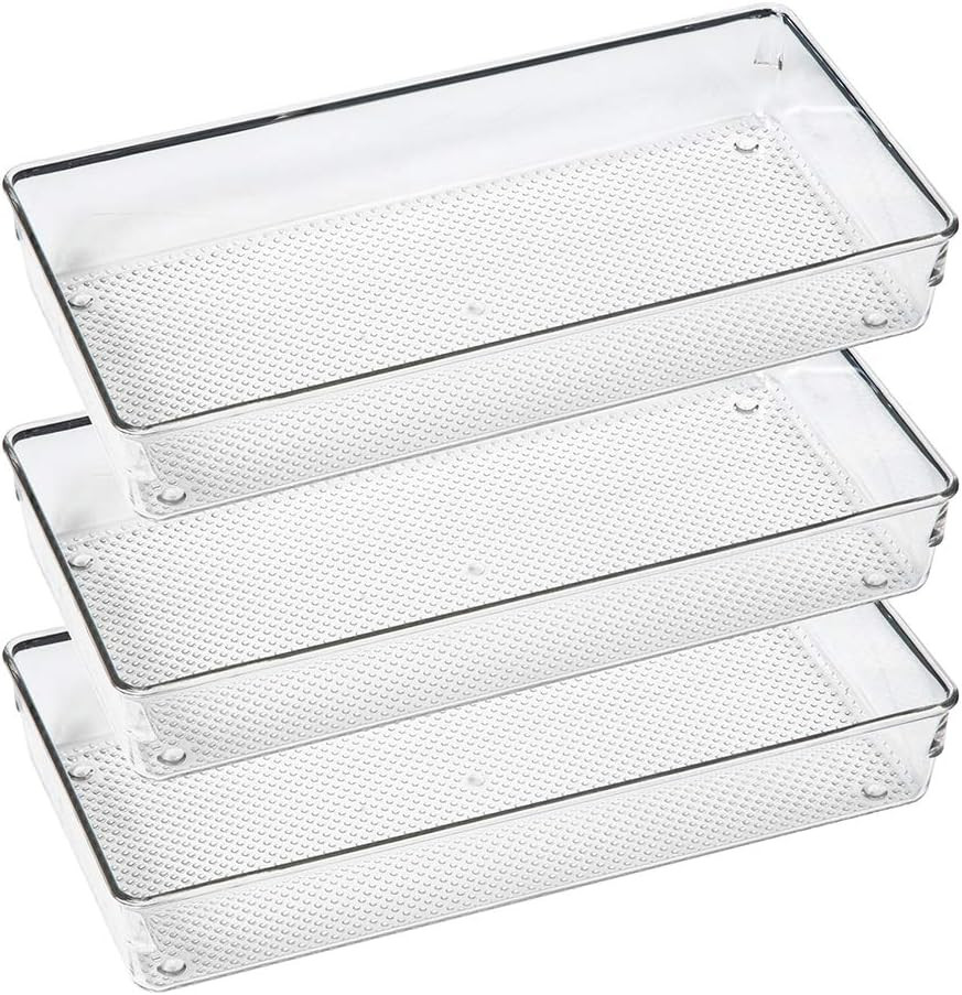 Amazon.com: 3 Pack Clear Plastic Drawer Organizer Tray Cutlery Utensil Makeups Drawer Organizers ... | Amazon (US)