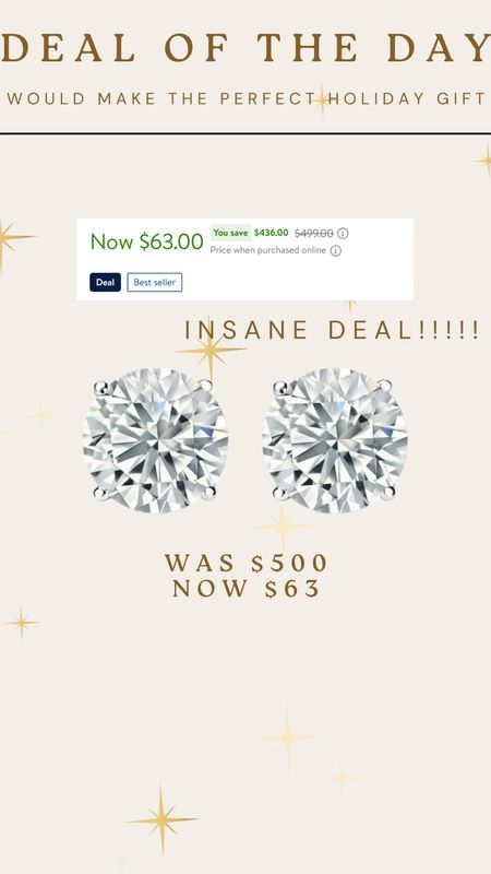 this is an insane deal! was $500 now only $63!!! This would be a beautiful gift for your friend, your mom, daughter, daughter in law, grandma or even yourself!!! #earrings #studs #diamonds #iywyk #dealoftheday #gift #christmasgift #holidaygift 

#LTKfindsunder100 #LTKGiftGuide #LTKHoliday