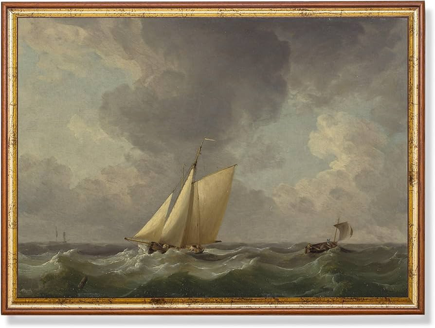 Vintage Sailing Ship Painting, Antique Seascape Print, Moody Rustic, Ocean Beach, Nautical Decor,... | Amazon (US)
