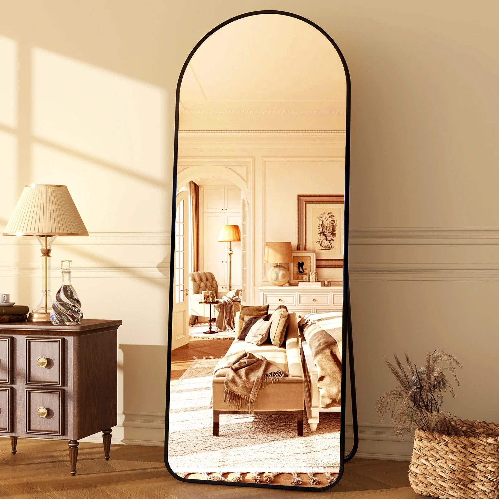 Anyrose 64.25"x21" Arched Full Length Mirror Floor Mirror, Black | Walmart (US)