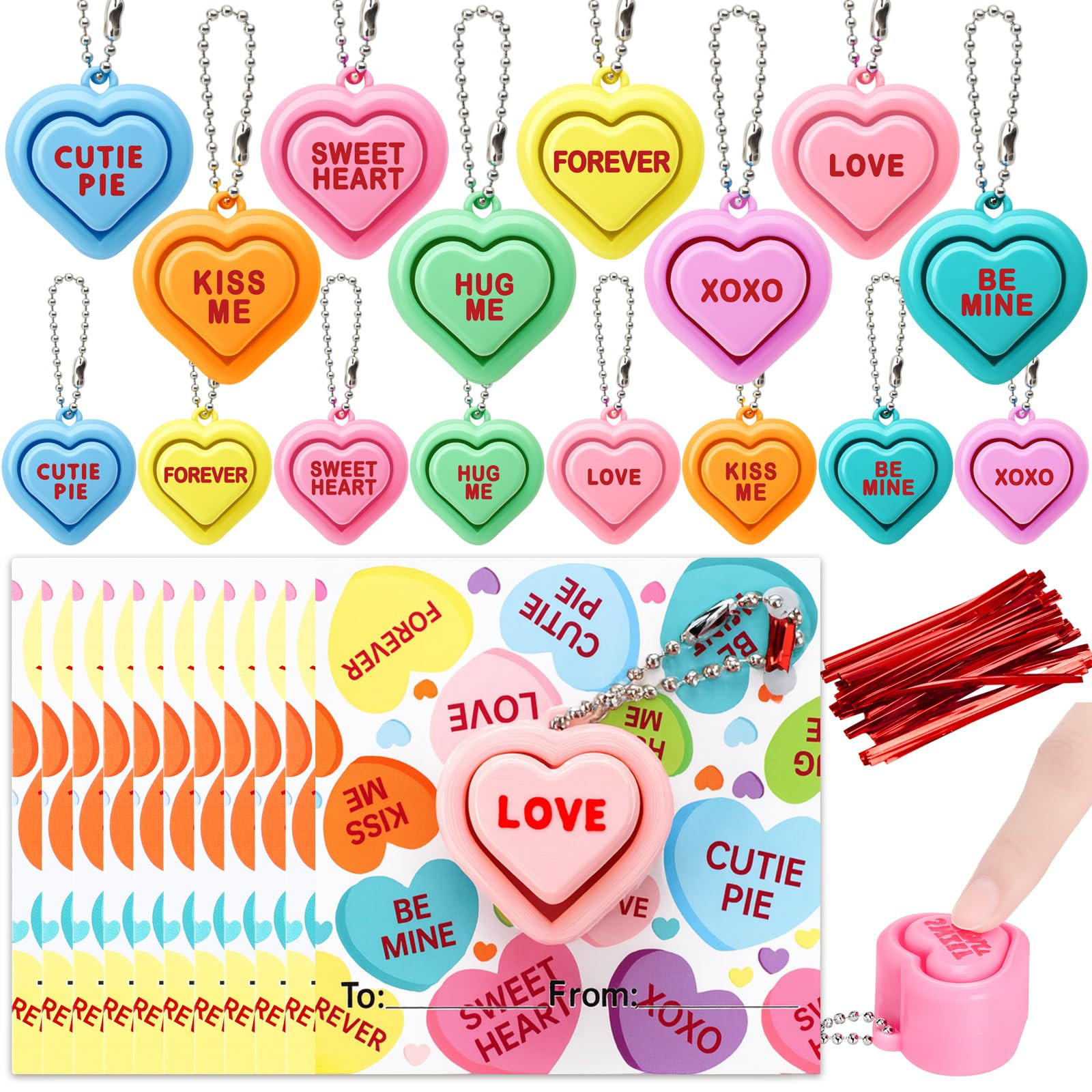 Blulu 24 Sets Valentines Day Gifts with Card Heart Fidget Clicker 3D Printed Sensory Fidget Click... | Amazon (US)