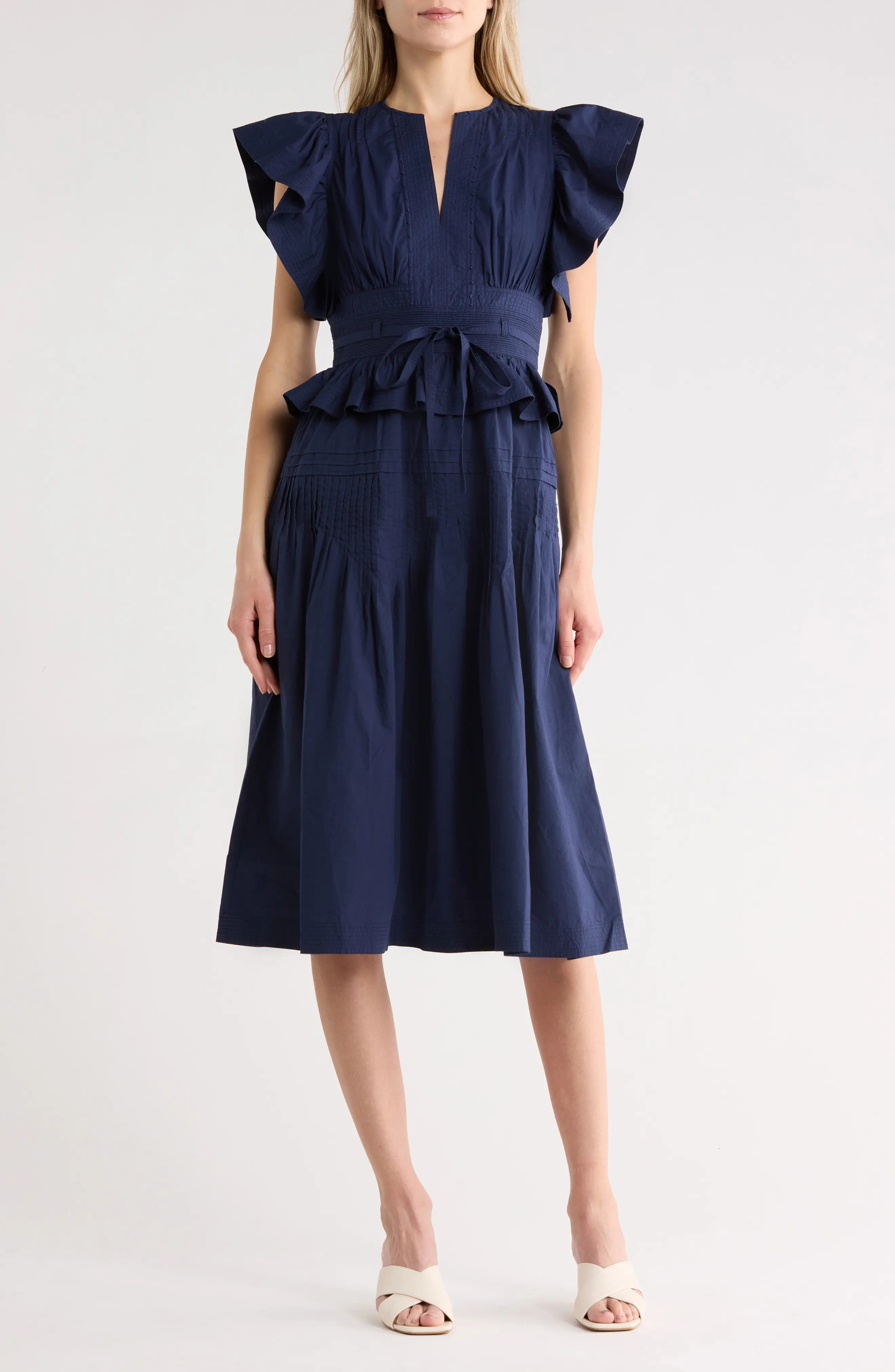 Florence Flutter Sleeve Cotton Poplin Midi Dress (Women) | Nordstromrack | Nordstrom Rack