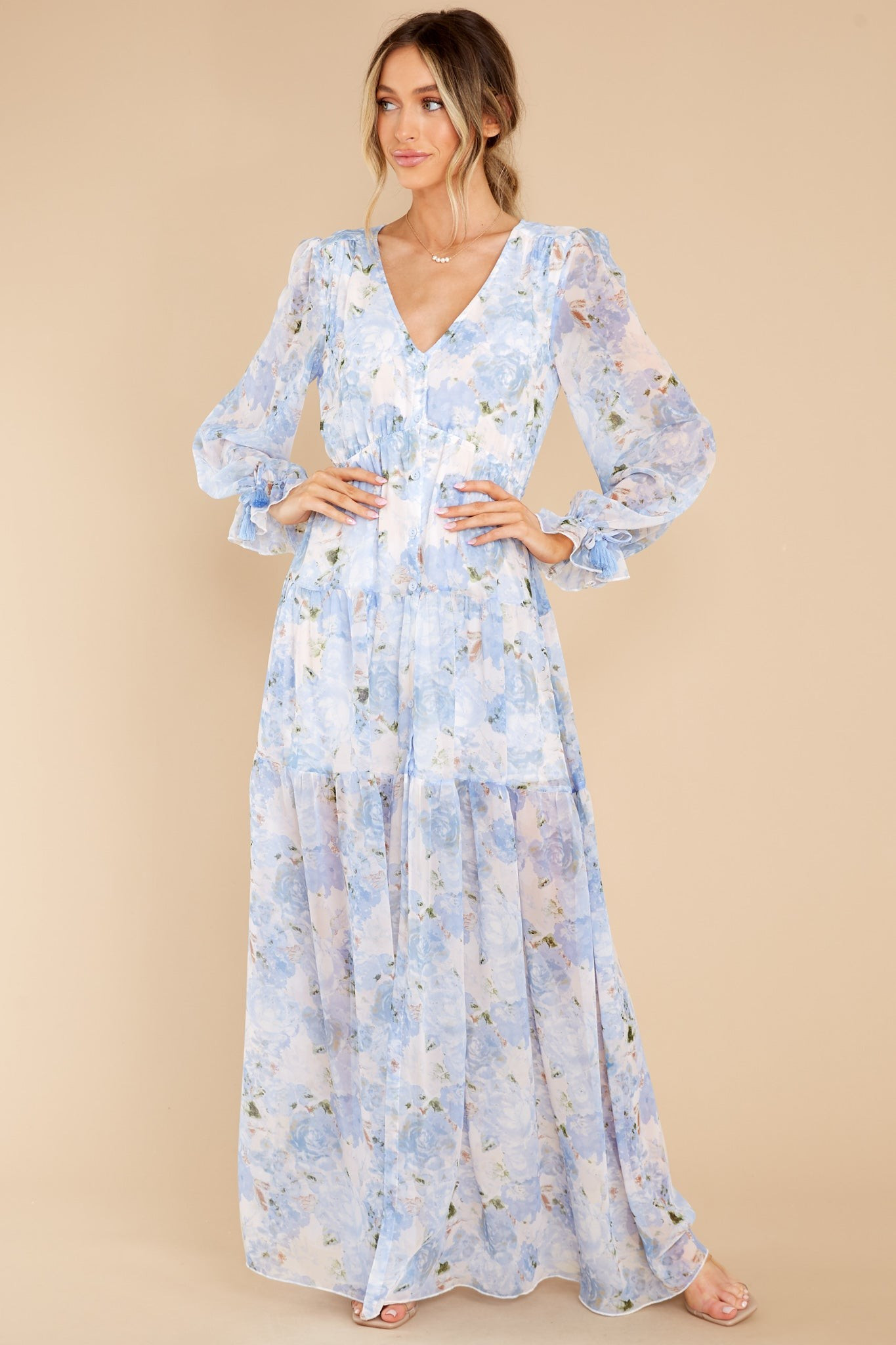 Everlasting Joy Blue Multi Floral Print Maxi Dress | Red Dress 