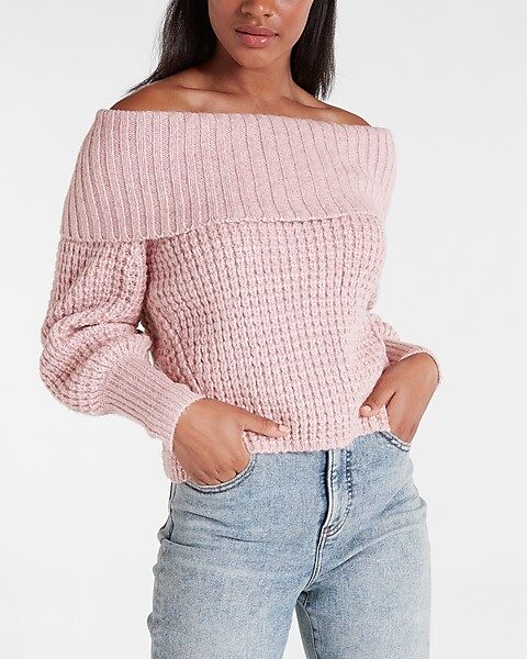 Chunky Thermal Off The Shoulder Balloon Sleeve Sweater | Express