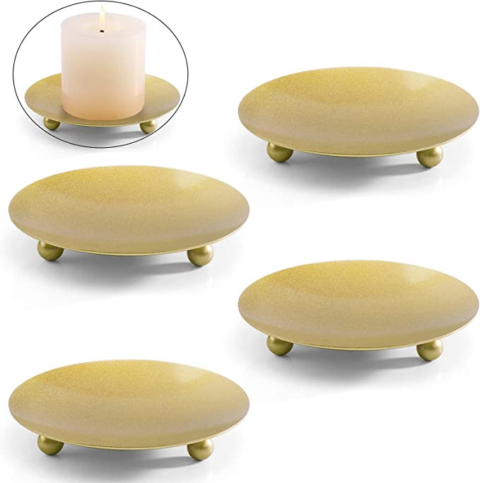 DEVI Gold Christmas Candle Holders for Pillar Candles 4 pcs,Pillar Candle Holders for Table, Thic... | Amazon (US)