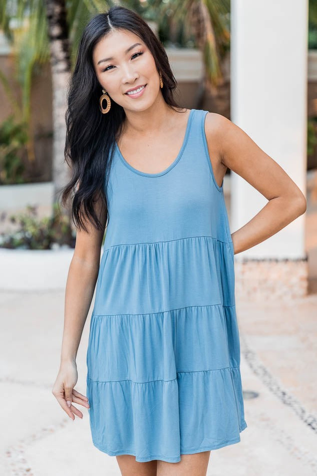 Giving Your All Tiered Blue Dress | Pink Lily