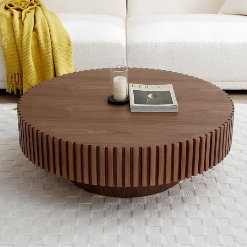 31" Round Coffee Table for Living Room, Mid Century Modern Coffee Table with Sturdy Pedestal, Cir... | Amazon (US)