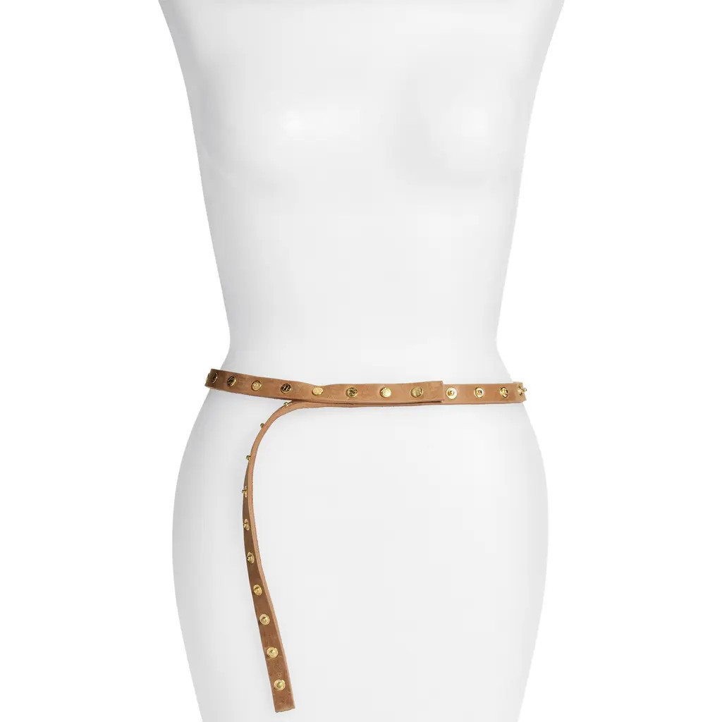 Ada 'Cala' Studded Skinny Leather Belt in Tan at Nordstrom | Nordstrom