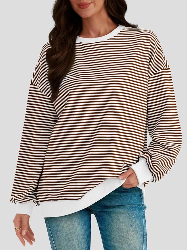 AUTOMET Oversized Sweatshirt for Women 2024 Fall Crewneck Striped Long Sleeve Shirts Hoodies Prep... | Amazon (US)