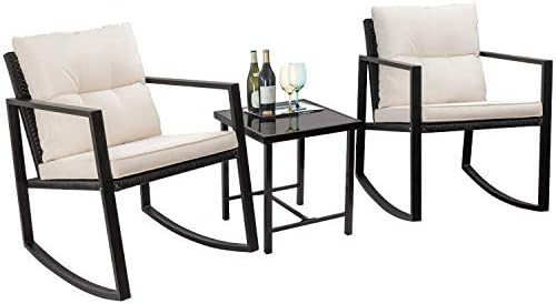 Flamaker 3 Pieces Patio Furniture Set Rocking Wicker Bistro Sets Modern Outdoor Rocking Chair Fur... | Amazon (US)
