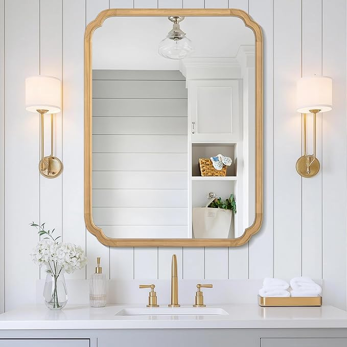 WallBeyond 30" x 40" Rounded Corner Arch Wall Mirror with Wood Frame for Entryway, Living Room or... | Amazon (US)