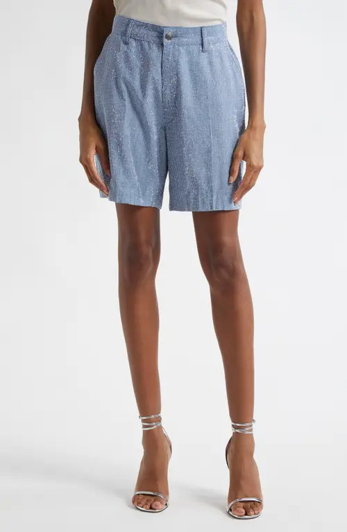 Cinq à Sept Patricia Rhinestone Detail Chambray Shorts in Medium Blue at Nordstrom, Size 8 | Nordstrom