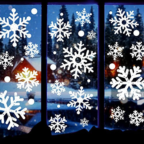 110 PCS Extra Large Snowflake Christmas Window Clings Decals for Glass Giant White Snowflake Window Decorations Xmas Snowflake Stickers Winter Wonderland Party Supplies Decor | Amazon (US)
