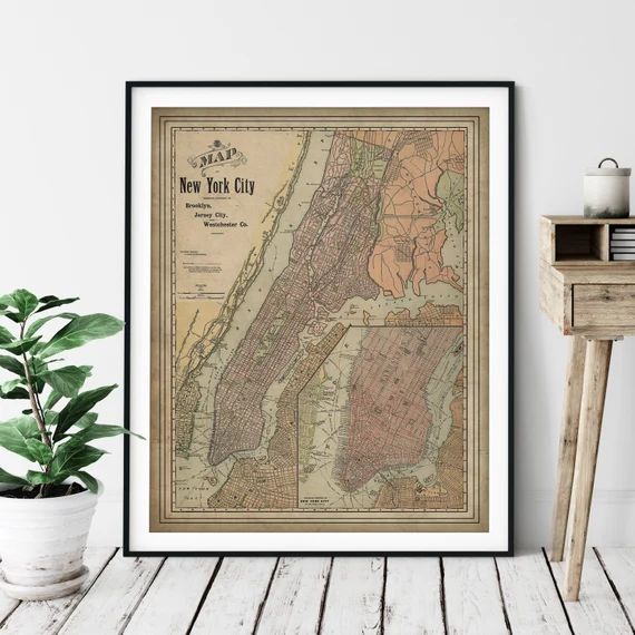 1892 New York City Map Print, Vintage NYC Map Art, Antique New York Map, Old Maps, Living Room Ar... | Etsy (US)