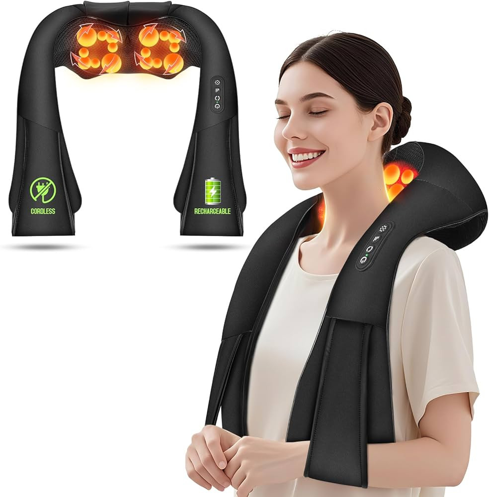 Cordless Shiatsu Neck and Shoulder Massager, Back Massager with Heat,Massage Deeper Tissue 4D Kne... | Amazon (US)