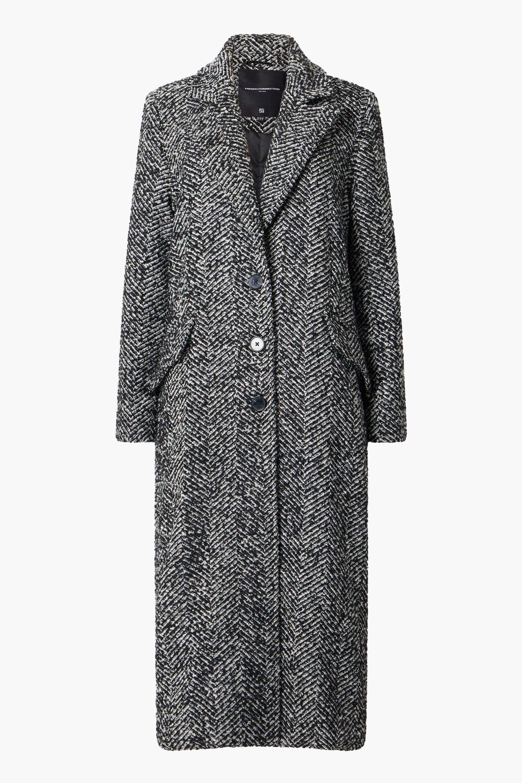 French Connection Chantelle Herringbone Black Coat | Lipsy