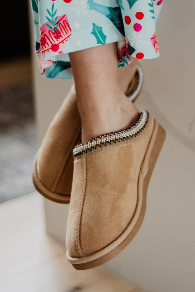 Sand Embroidered Slip-On House Shoes | Katydid.com