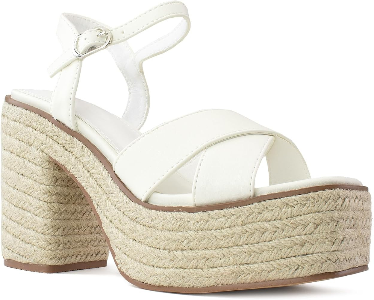 RF ROOM OF FASHION Women's Peep Toe Criss Cross Band Ankle Strap Platform Chunky Heel Mule Sandal... | Amazon (US)