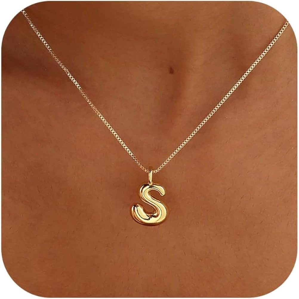Bubble Gold Silver Letter Necklace Initial Necklaces for Women Trendy 14K Dainty Charm Pendant Na... | Amazon (US)