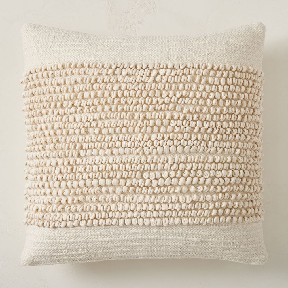 Soft Corded Banded Pillow Cover, 20&amp;quot;x20&amp;quot;, Natural Canvas | West Elm (US)