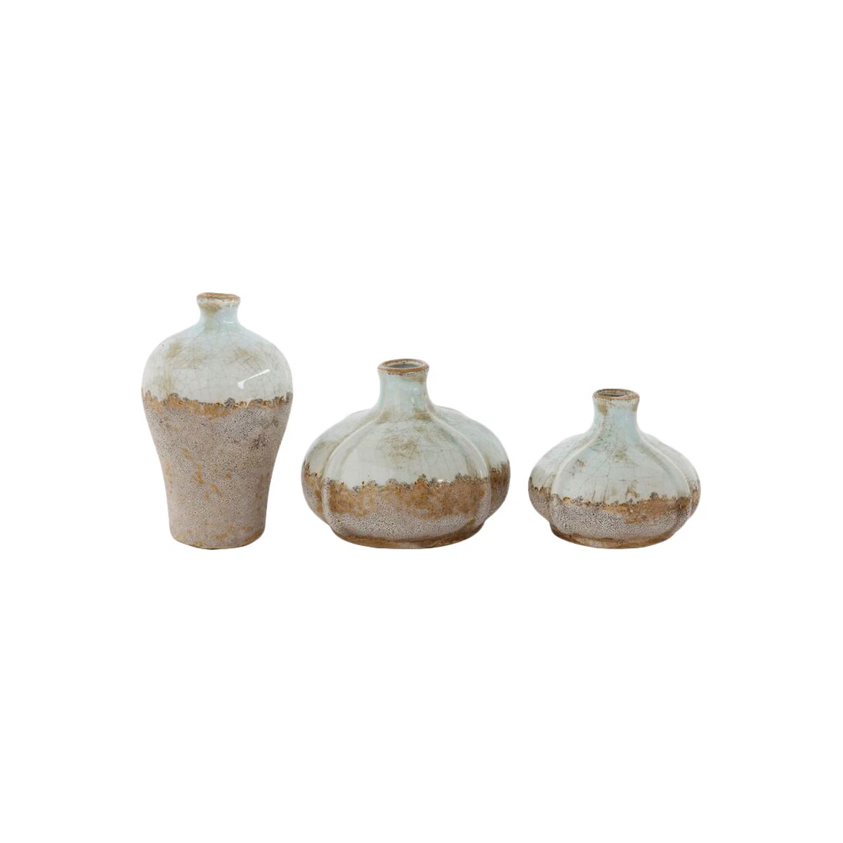 Storied Home 3pc Glazed Terra Cotta Vase Set Gray - Round Tabletop Bud Vases, Watertight | Target
